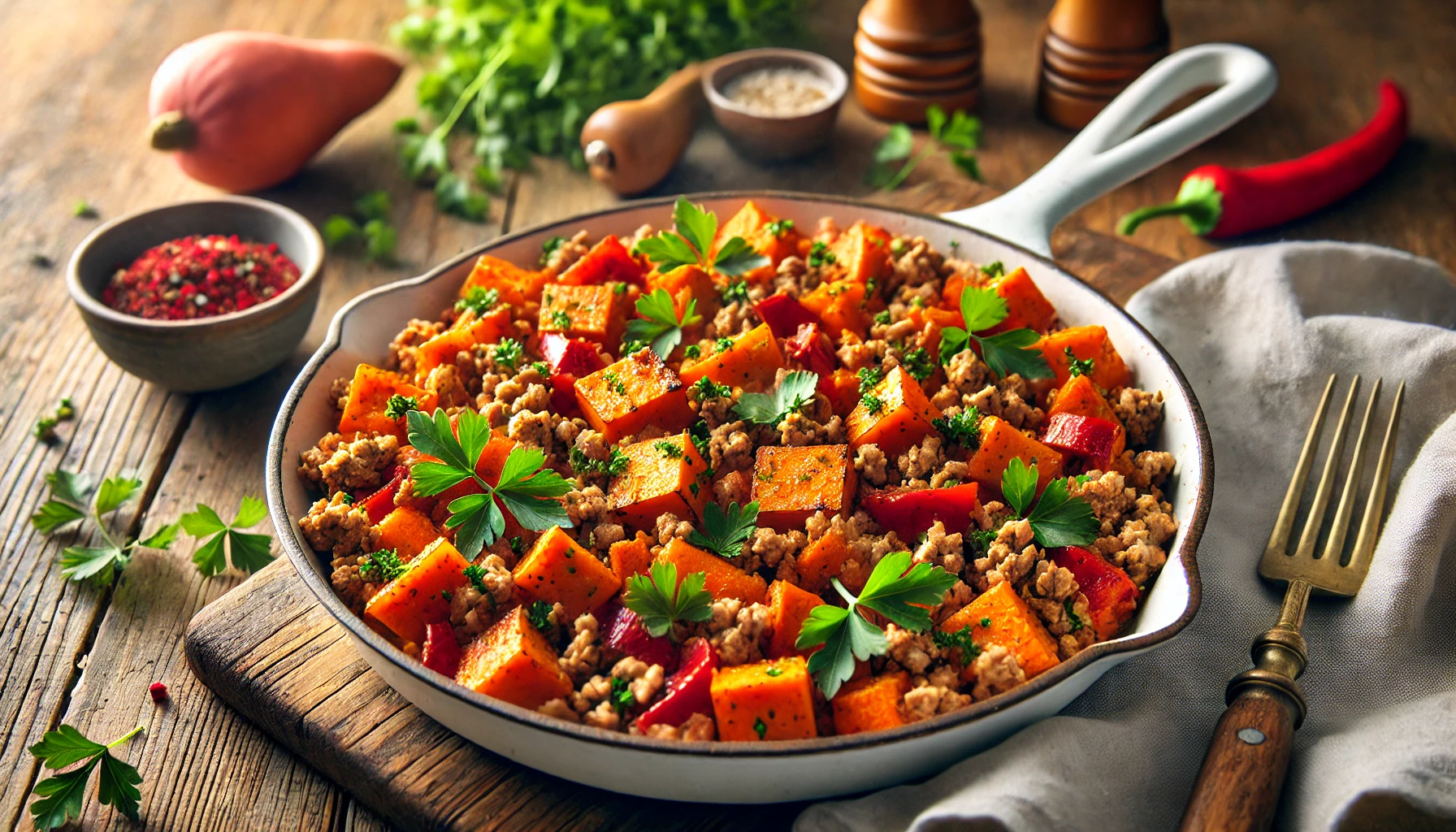 sweet potato turkey hash - healthy thanksgiving breakfast