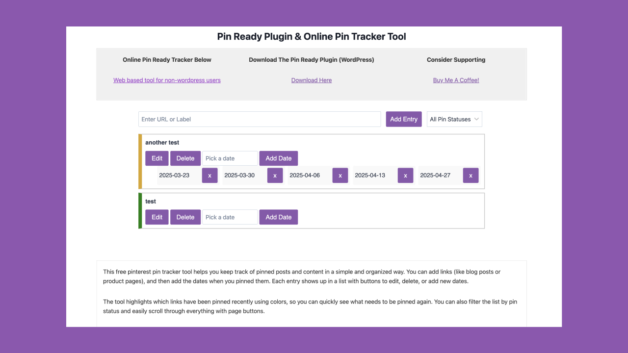 Pin Ready Tracker